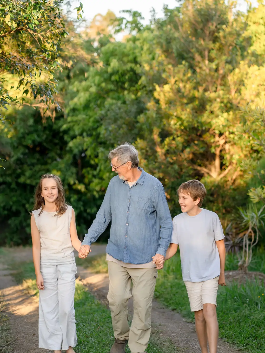 An older couple spending time together outdoors at golden hour